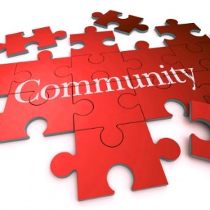 3D rendering of a forming puzzle with the word Community